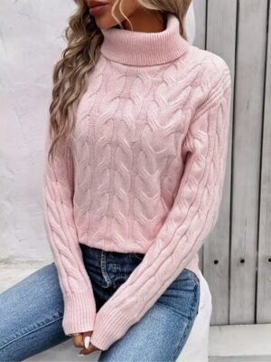 Casual Regular Solid Turtleneck Long Sleeve Regular Top - Image 2