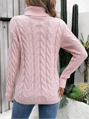 Casual Regular Solid Turtleneck Long Sleeve Regular Top - Image 3