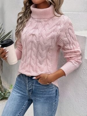 Casual Regular Solid Turtleneck Long Sleeve Regular Top - Image 4