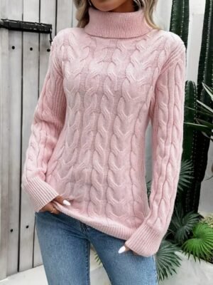 Casual Regular Solid Turtleneck Long Sleeve Regular Top - Image 5
