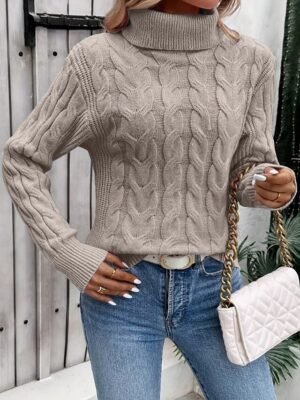 Casual Regular Solid Turtleneck Long Sleeve Regular Top - Image 6