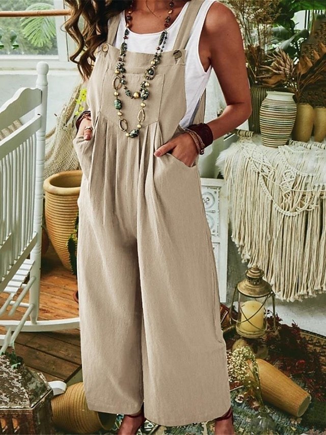 Casual Regular Solid U Neck Sleeveless Jumpsuit - Image 1