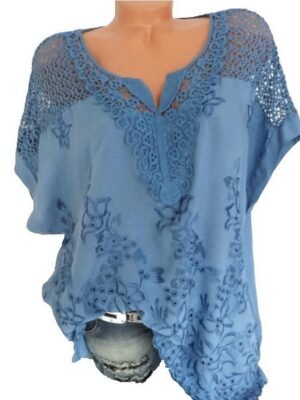 Casual Regular Solid V Neck Half Sleeve White Lace Blouse - Image 3