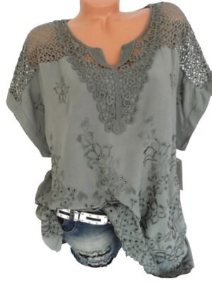 Casual Regular Solid V Neck Half Sleeve White Lace Blouse - Image 5