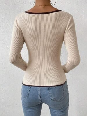 Casual Regular Solid V Neck Long Sleeve Knit Top - Image 7