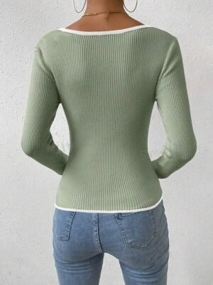 Casual Regular Solid V Neck Long Sleeve Knit Top - Image 8
