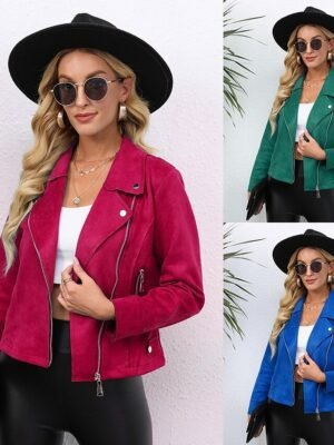 Casual Regular Solid Zip Up Long Sleeve Faux Leather Jacket - Image 13