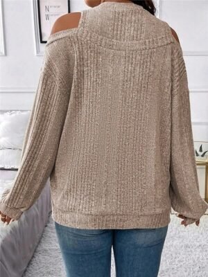 Casual Regular Striped Crew Neck Cold Shoulder Long Sleeve Knit Jumper - Image 11