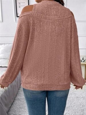 Casual Regular Striped Crew Neck Cold Shoulder Long Sleeve Knit Jumper - Image 16