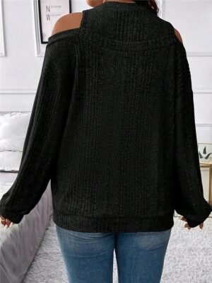 Casual Regular Striped Crew Neck Cold Shoulder Long Sleeve Knit Jumper - Image 3