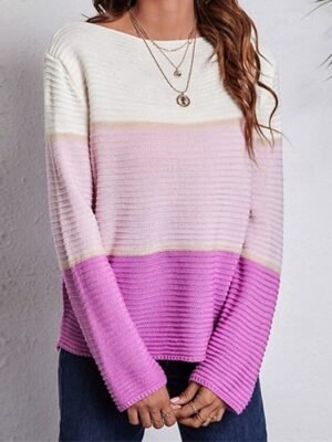 Casual Regular Striped Crew Neck Long Sleeve Knit Top - Image 1