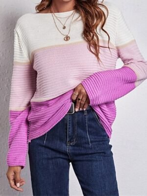 Casual Regular Striped Crew Neck Long Sleeve Knit Top - Image 2