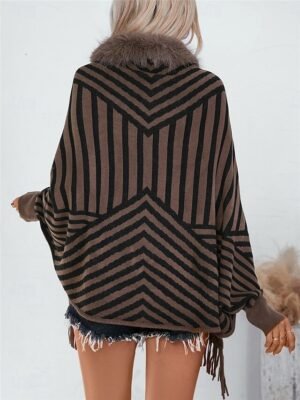 Casual Regular Striped Crew Neck Long Sleeve Knit Shrug - Image 2