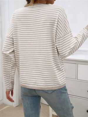 Casual Regular Striped Crew Neck Long Sleeve Knit Sweater - Image 2