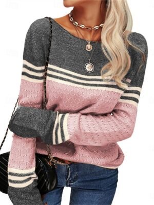Casual Regular Striped Crew Neck Long Sleeve Knit Jumper - Image 3