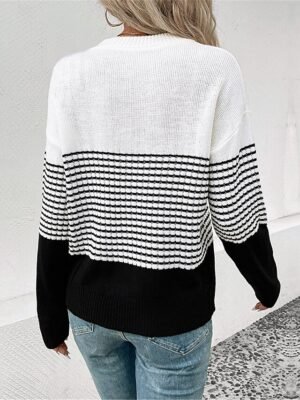 Casual Regular Striped Crew Neck Long Sleeve Knitted Top - Image 3