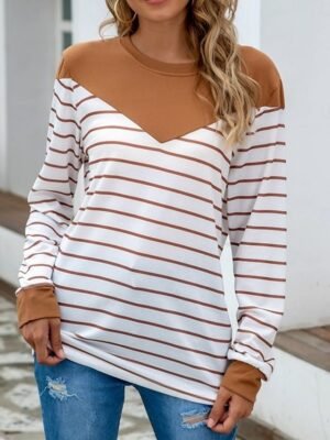 Casual Regular Striped Crew Neck Long Sleeve Knit Top - Image 4