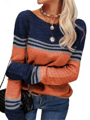 Casual Regular Striped Crew Neck Long Sleeve Knit Jumper - Image 5