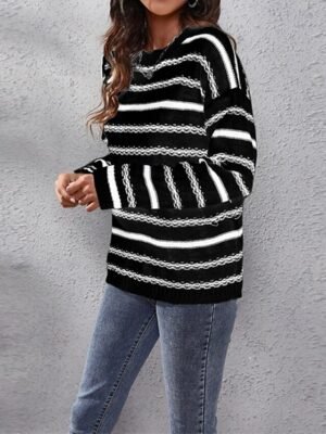 Casual Regular Striped Crew Neck Long Sleeve Knit Top - Image 6