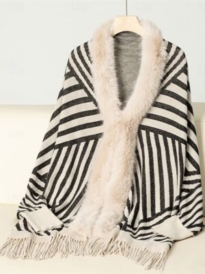 Casual Regular Striped Crew Neck Long Sleeve Knit Shrug - Image 7