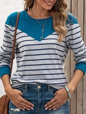 Casual Regular Striped Crew Neck Long Sleeve Knit Top - Image 7