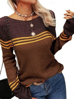 Casual Regular Striped Crew Neck Long Sleeve Knit Jumper - Image 9