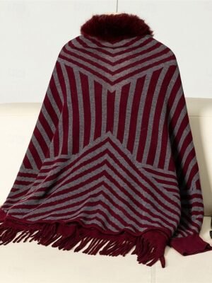 Casual Regular Striped Crew Neck Long Sleeve Knit Shrug - Image 9