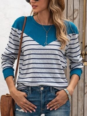 Casual Regular Striped Crew Neck Long Sleeve Knit Top - Image 9