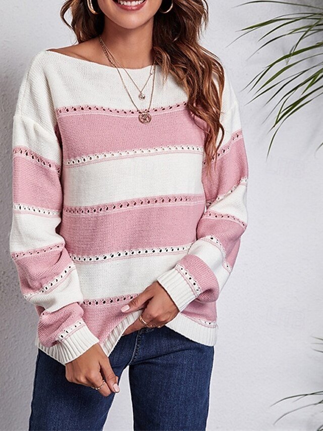 Casual Regular Striped Off Shoulder Long Sleeve Pullover Top - Image 1