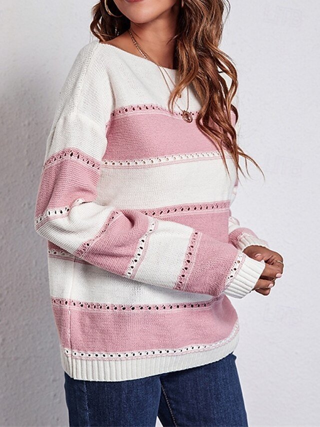 Casual Regular Striped Off Shoulder Long Sleeve Pullover Top - Image 2