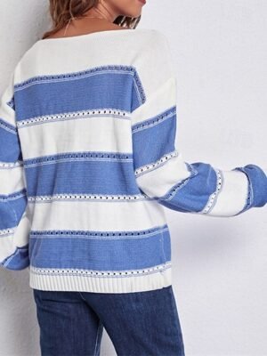 Casual Regular Striped Off Shoulder Long Sleeve Pullover Top - Image 5