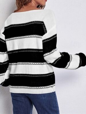 Casual Regular Striped Off Shoulder Long Sleeve Pullover Top - Image 7