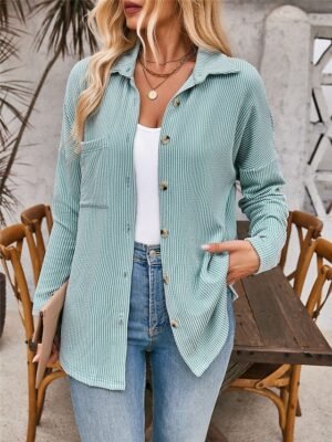 Casual Regular Striped Plaid Long Sleeve Jacket - Image 3