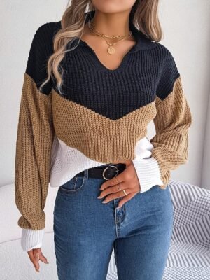 Casual Regular Striped Polo Collar Long Sleeve Sweater - Image 3