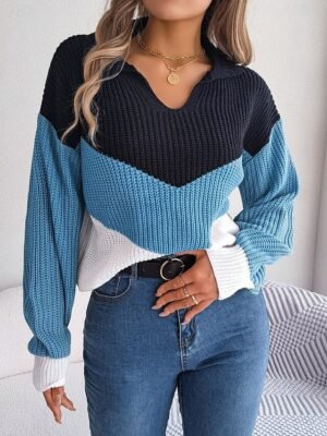 Casual Regular Striped Polo Collar Long Sleeve Sweater - Image 7