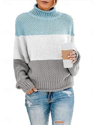 Casual Regular Striped Stand Collar Long Sleeve Knit Jumper - Image 1