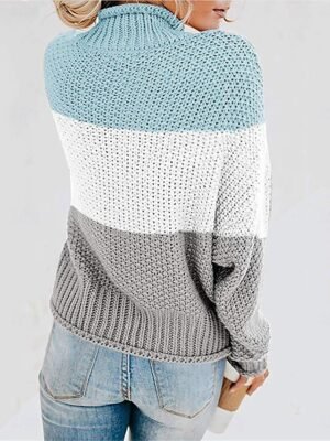 Casual Regular Striped Stand Collar Long Sleeve Knit Jumper - Image 2