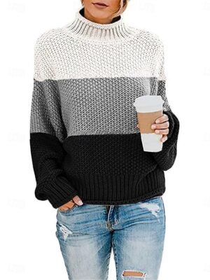 Casual Regular Striped Stand Collar Long Sleeve Knit Jumper - Image 5
