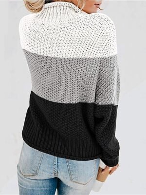 Casual Regular Striped Stand Collar Long Sleeve Knit Jumper - Image 6