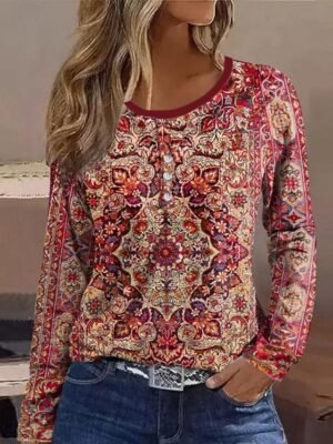Casual Regular Striped V Neck Long Sleeve Tops - Image 1