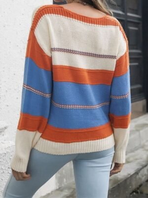 Casual Regular Striped V Neck Long Sleeve Knit Top - Image 4
