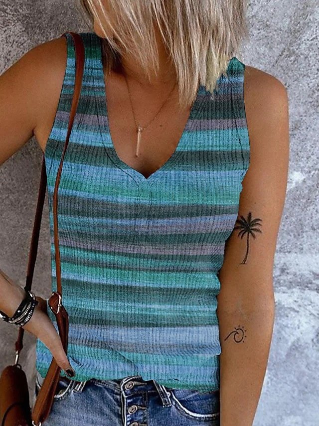 Casual Regular Striped V Neck Sleeveless Camisole Top - Image 2