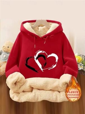 Casual Relaxed Heart Print Round Neck Long Sleeve Hoodie - Image 7