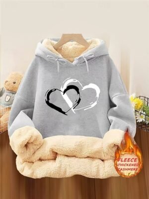 Casual Relaxed Heart Print Round Neck Long Sleeve Hoodie - Image 9