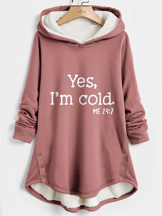 Casual Relaxed Letter Print Button V Neck Long Sleeve Hoodie - Image 1