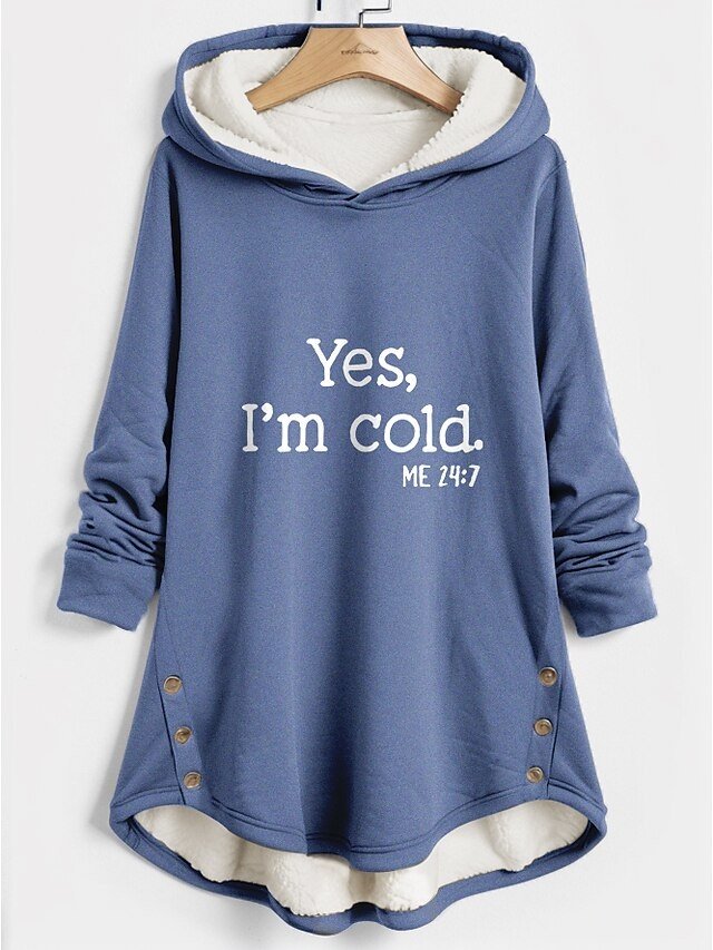 Casual Relaxed Letter Print Button V Neck Long Sleeve Hoodie - Image 2