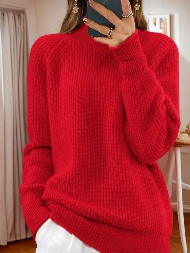 Casual Relaxed Pure Turtleneck Long Sleeve Knit Sweater - Image 1