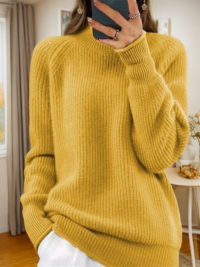 Casual Relaxed Pure Turtleneck Long Sleeve Knit Sweater - Image 2