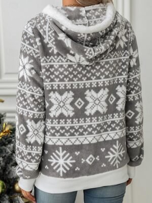 Casual Relaxed Snowflake Print Hooded Long Sleeve Full-Zip Jacket - Image 2