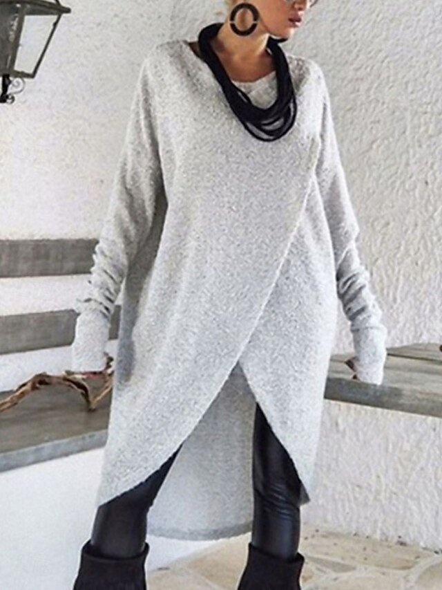 Casual Ruched Crew Neck Long Sleeve Midi Dress - Image 2